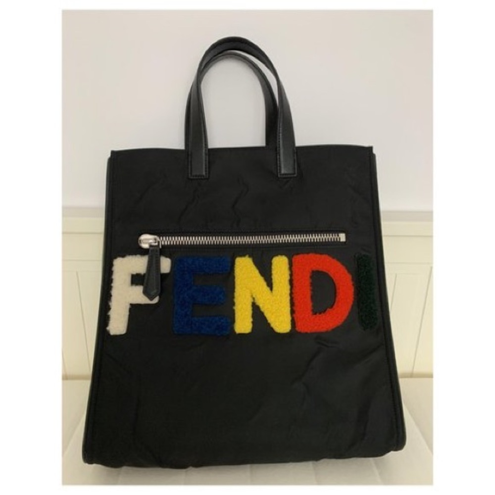 SOLD!! Fendi Id-ea Black Nylon Shopper Tote with Multicolor Shearling Logo RARE - Picture 9 of 10